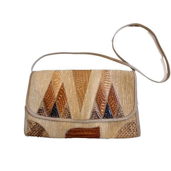 Palizzio Handbags - Vintage Palizzio 70s Snakeskin Leather Patchwork Clutch Shoulder Bag Boho